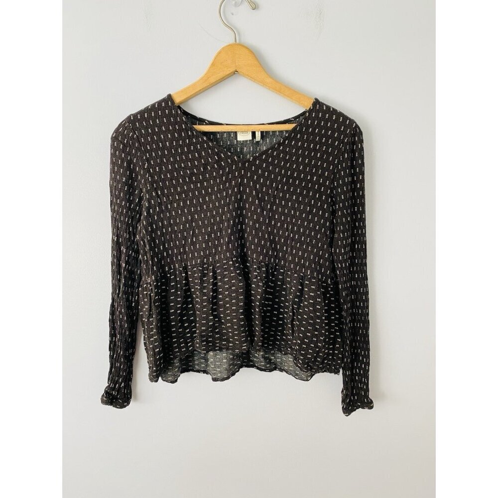 Paper Crane Women's Size Size Small Geometric Print Peplum Blouse Black White